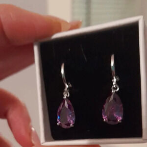 Women Teardrop Purple  Zirconia Crystals Jewelry Earrings with Box
